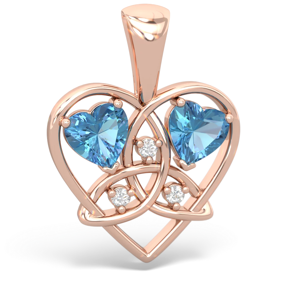 Blue Topaz Celtic Trinity Heart 14K Rose Gold pendant P5331