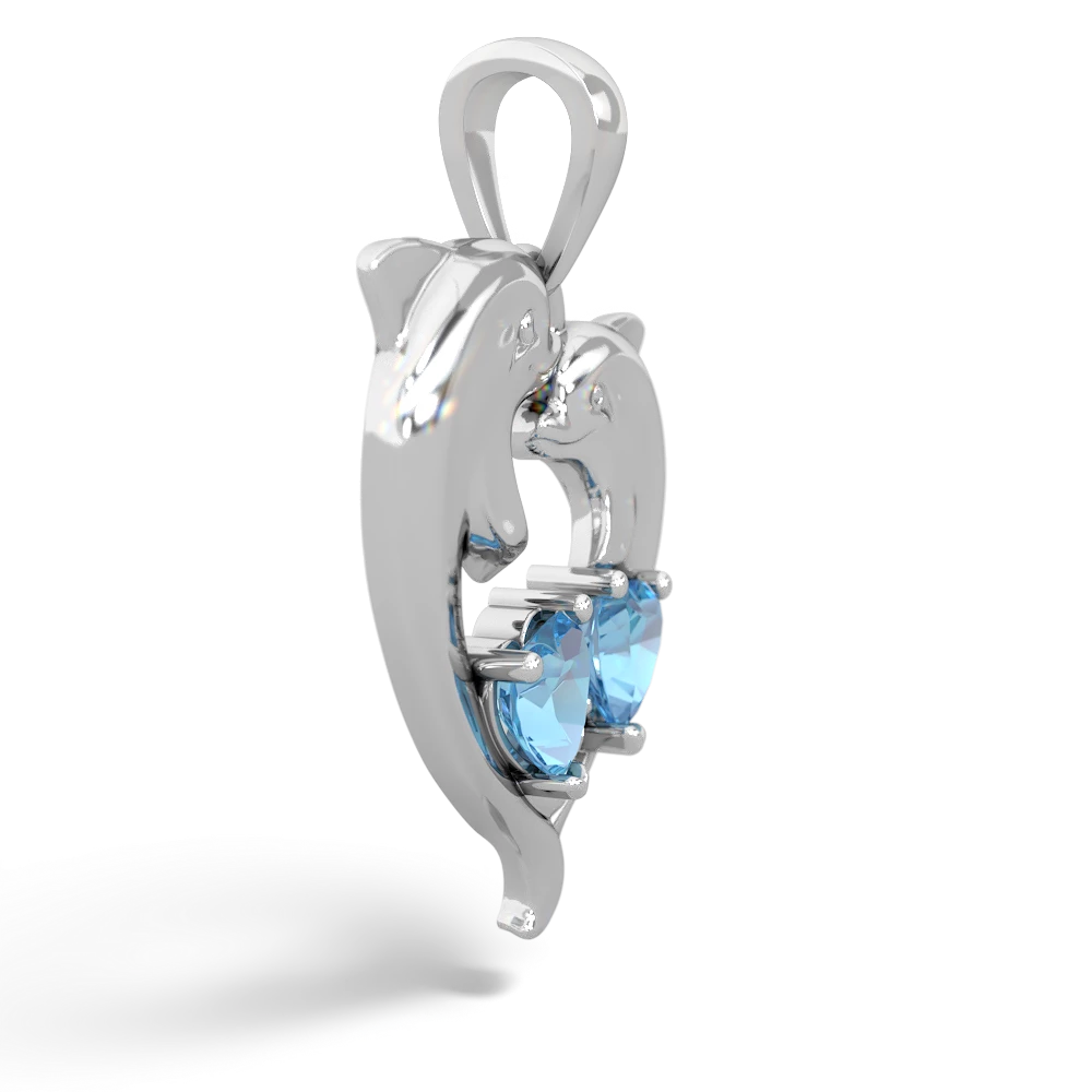 Blue Topaz Dolphin Heart 14K White Gold pendant P5820