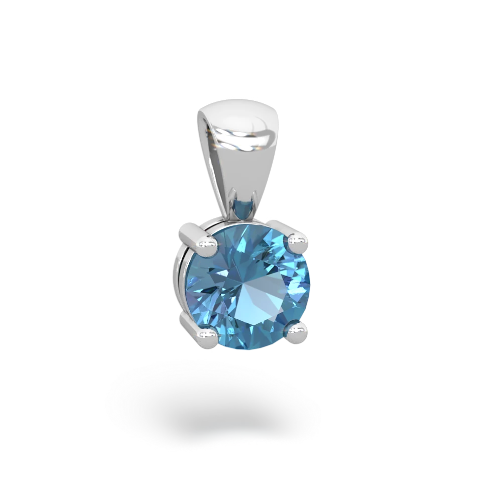 Blue Topaz 6Mm Round Solitaire 14K White Gold pendant P1786