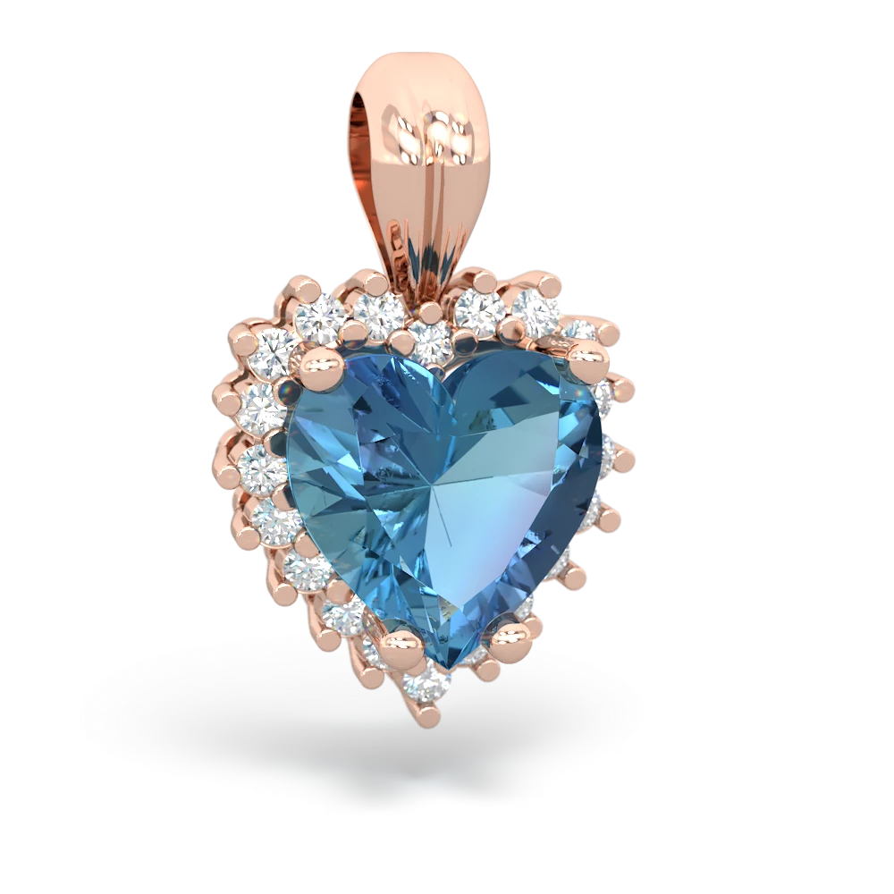 Blue Topaz Sparkling Halo Heart 14K Rose Gold pendant P0391