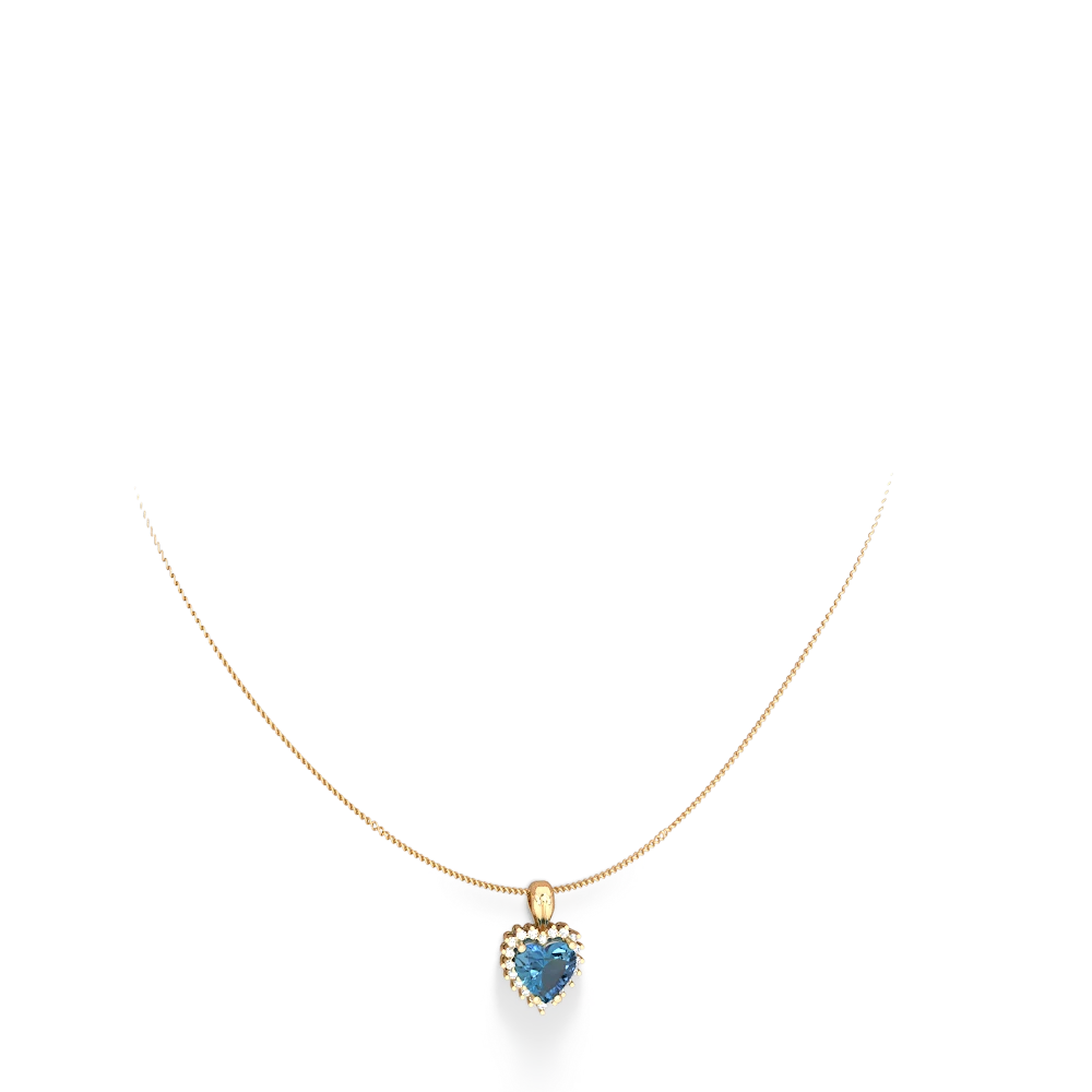 Blue Topaz Sparkling Halo Heart 14K Yellow Gold pendant P0391