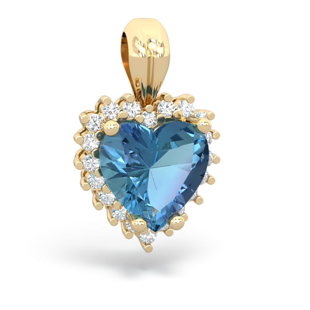 Blue Topaz Sparkling Halo Heart 14K Yellow Gold pendant P0391