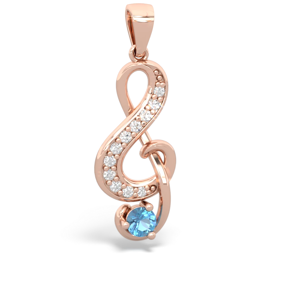 Blue Topaz G-Clef Music 14K Rose Gold pendant P5830