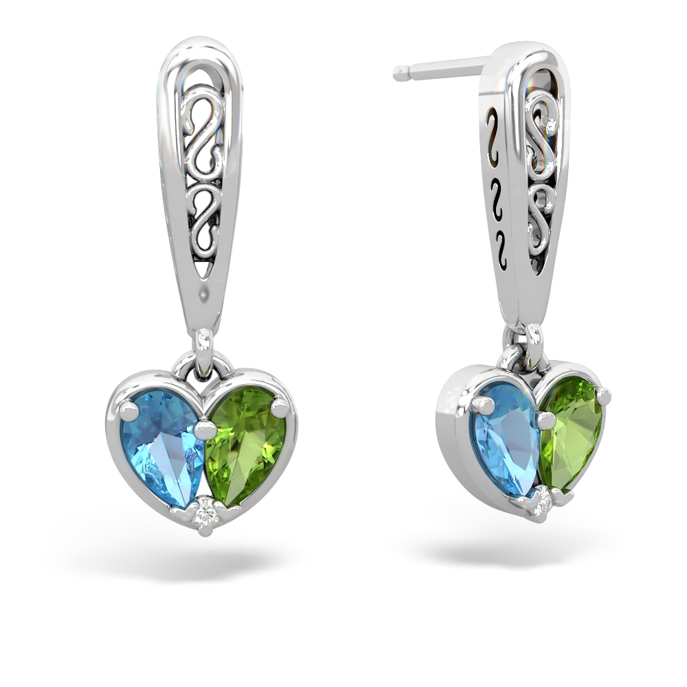 Blue Topaz Filligree Heart 14K White Gold earrings E5070