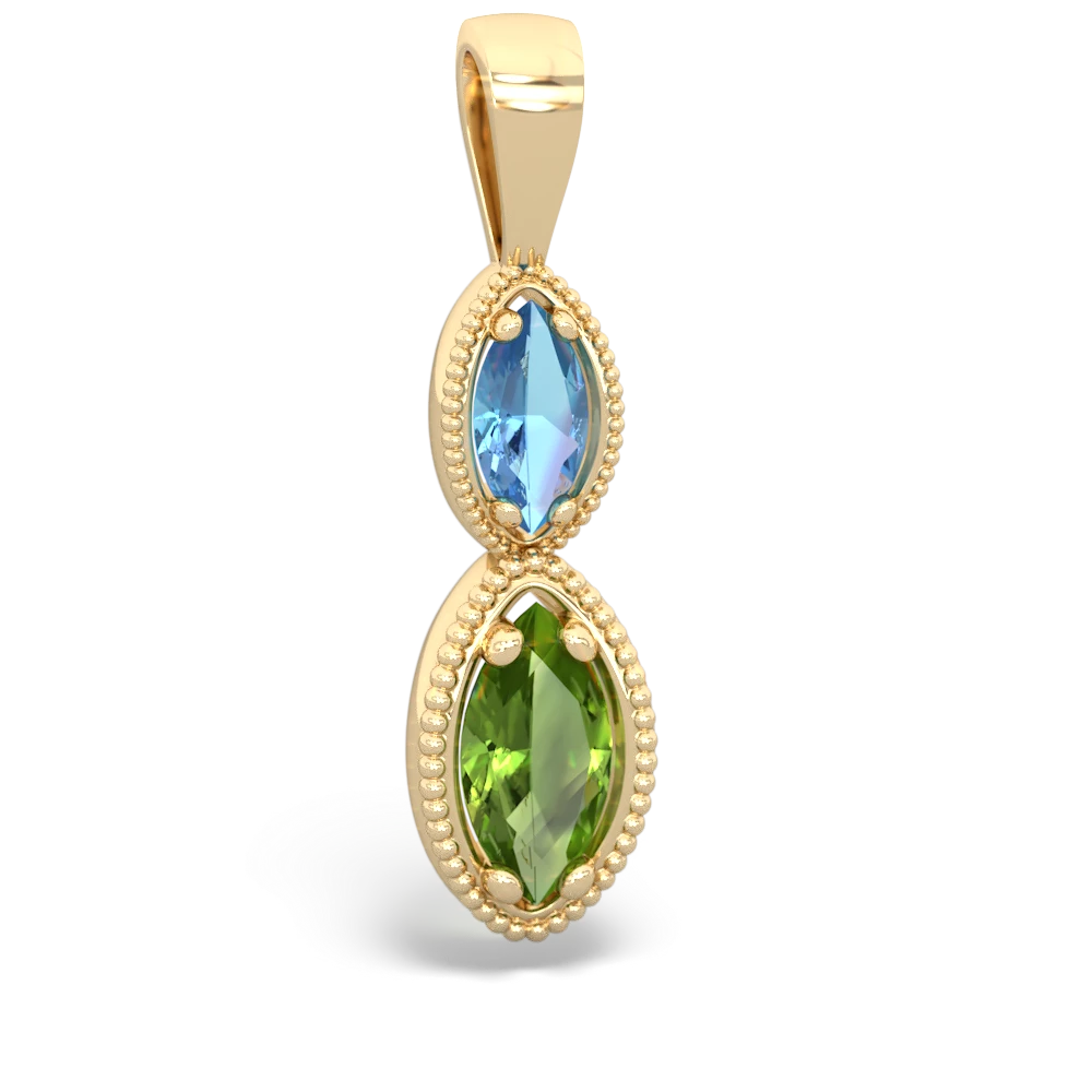 Blue Topaz Antique-Style Halo 14K Yellow Gold pendant P5700