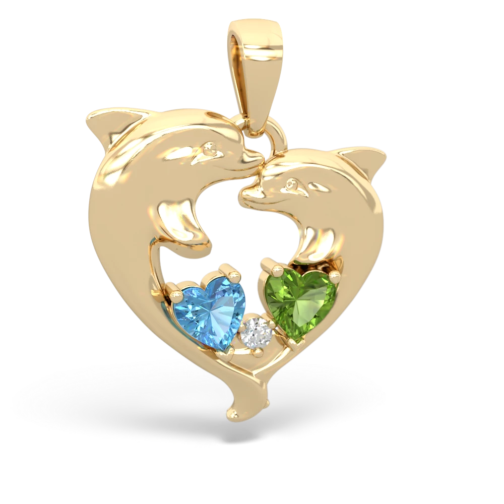 Blue Topaz Dolphin Heart 14K Yellow Gold pendant P5820