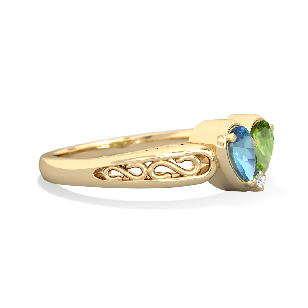 Blue Topaz Filligree 'One Heart' 14K Yellow Gold ring R5070