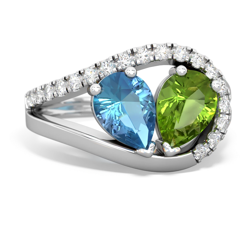 Blue Topaz Nestled Heart Keepsake 14K White Gold ring R5650