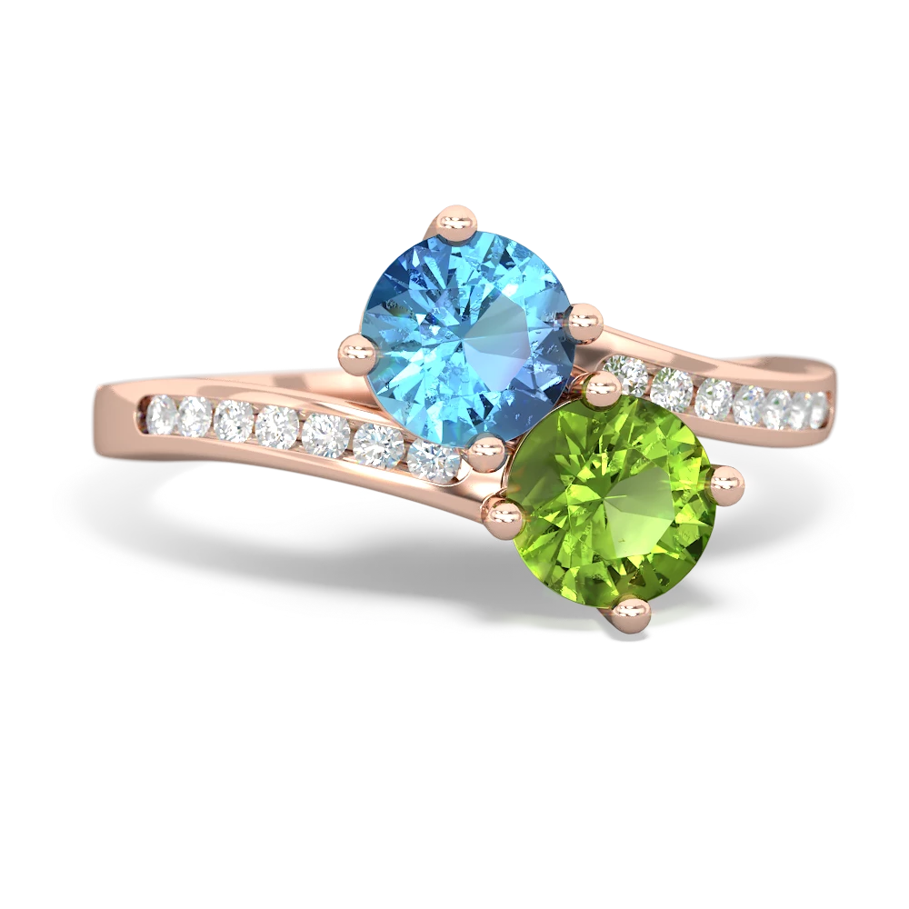 Blue Topaz Channel Set Two Stone 14K Rose Gold ring R5303