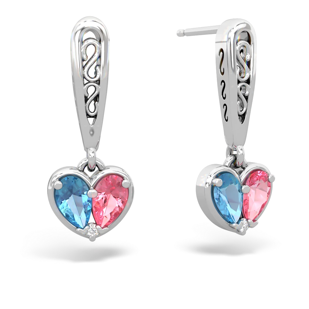 Blue Topaz Filligree Heart 14K White Gold earrings E5070