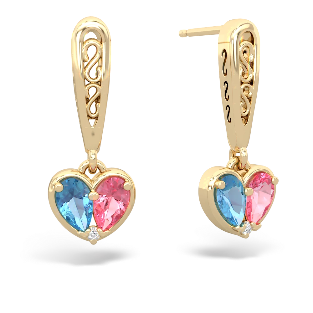 Blue Topaz Filligree Heart 14K Yellow Gold earrings E5070