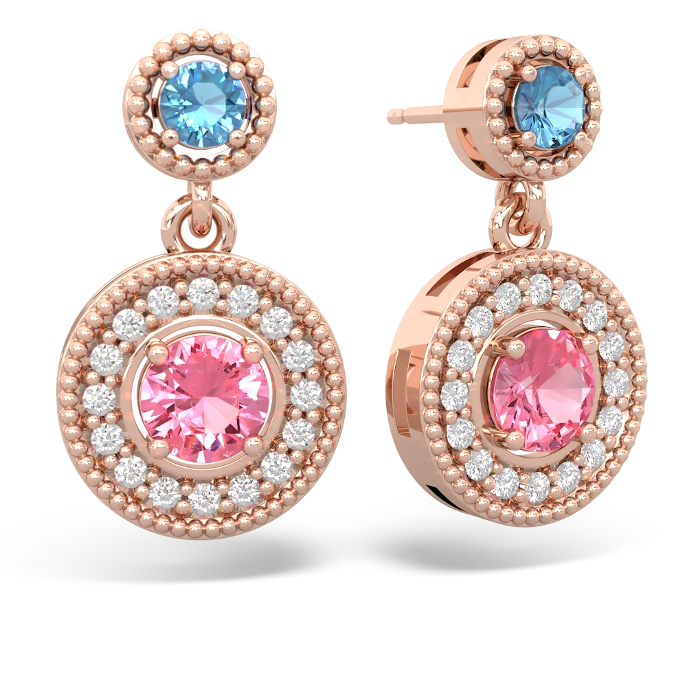 Blue Topaz Halo Dangle 14K Rose Gold earrings E5319