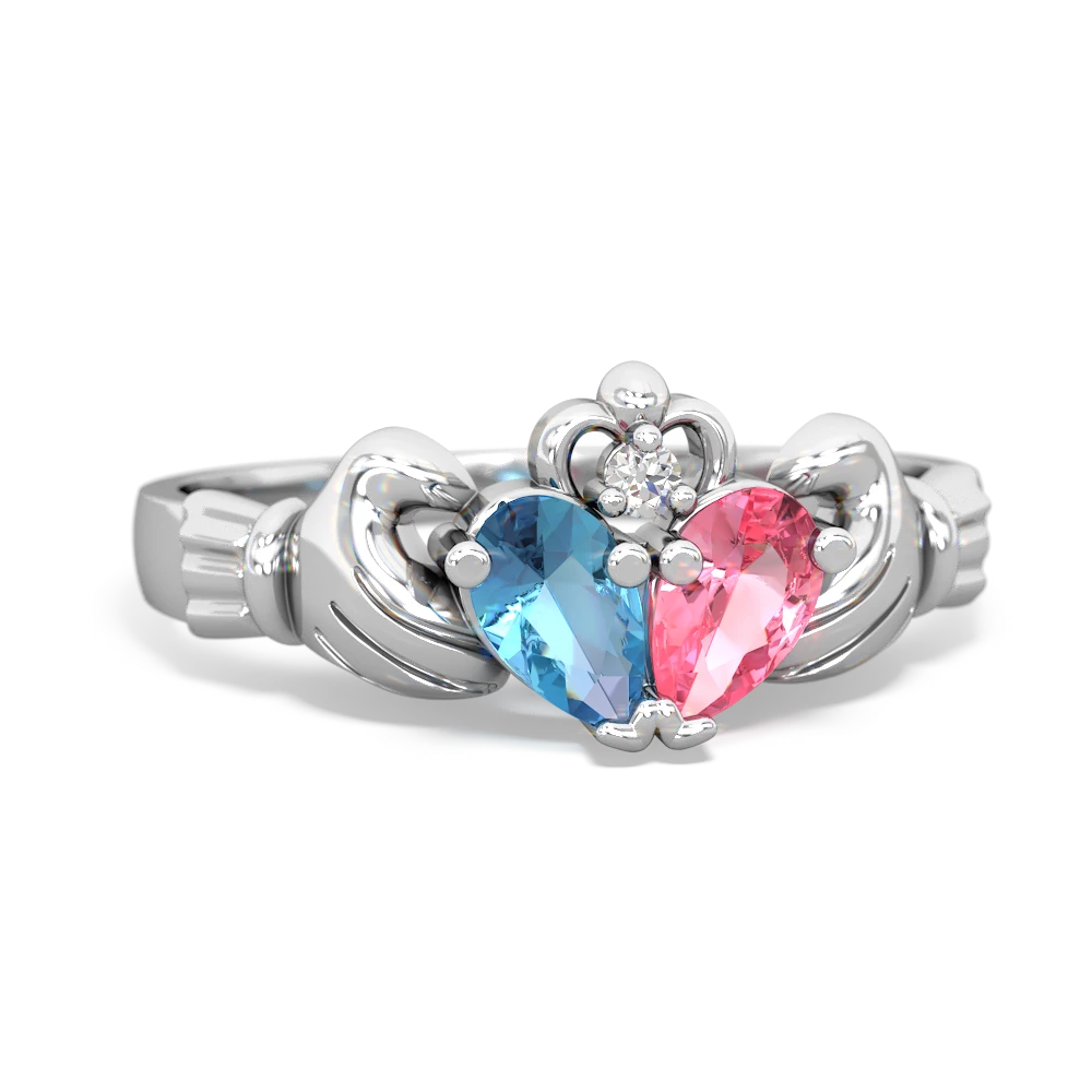 Blue Topaz 'Our Heart' Claddagh 14K White Gold ring R2388