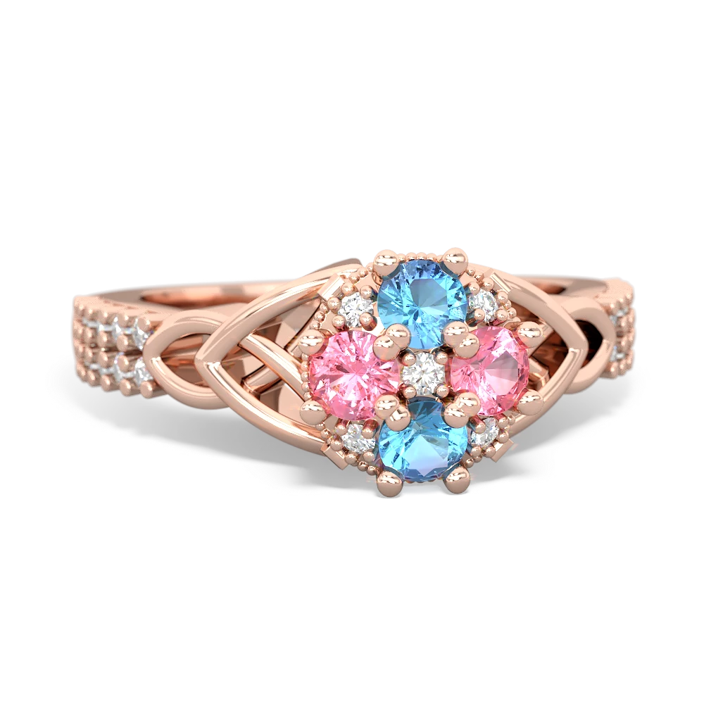 Blue Topaz Celtic Knot Cluster Engagement 14K Rose Gold ring R26443RD