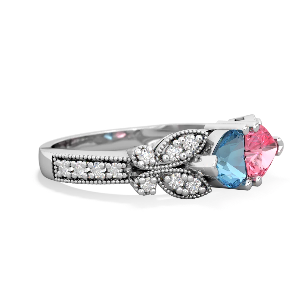 Blue Topaz Diamond Butterflies 14K White Gold ring R5601