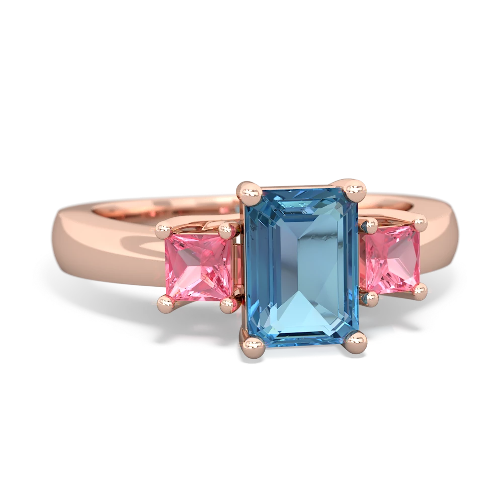 Blue Topaz Three Stone Emerald-Cut Trellis 14K Rose Gold ring R4021