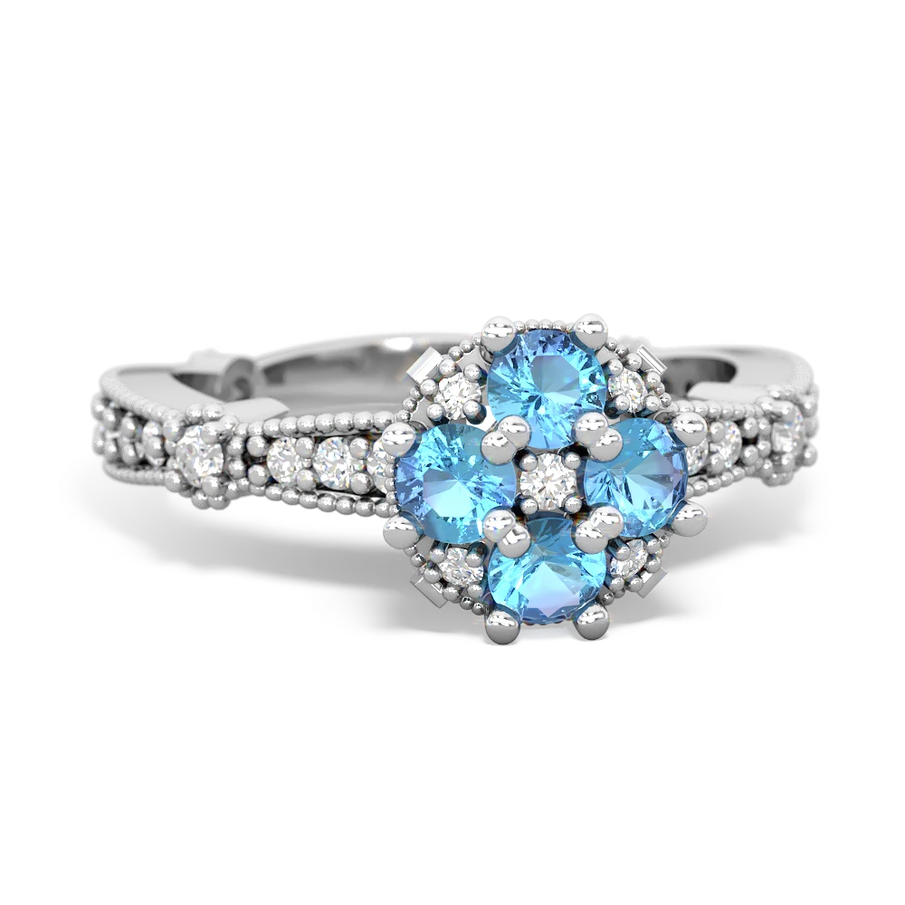 Blue Topaz Sparkling Tiara Cluster 14K White Gold ring R26293RD