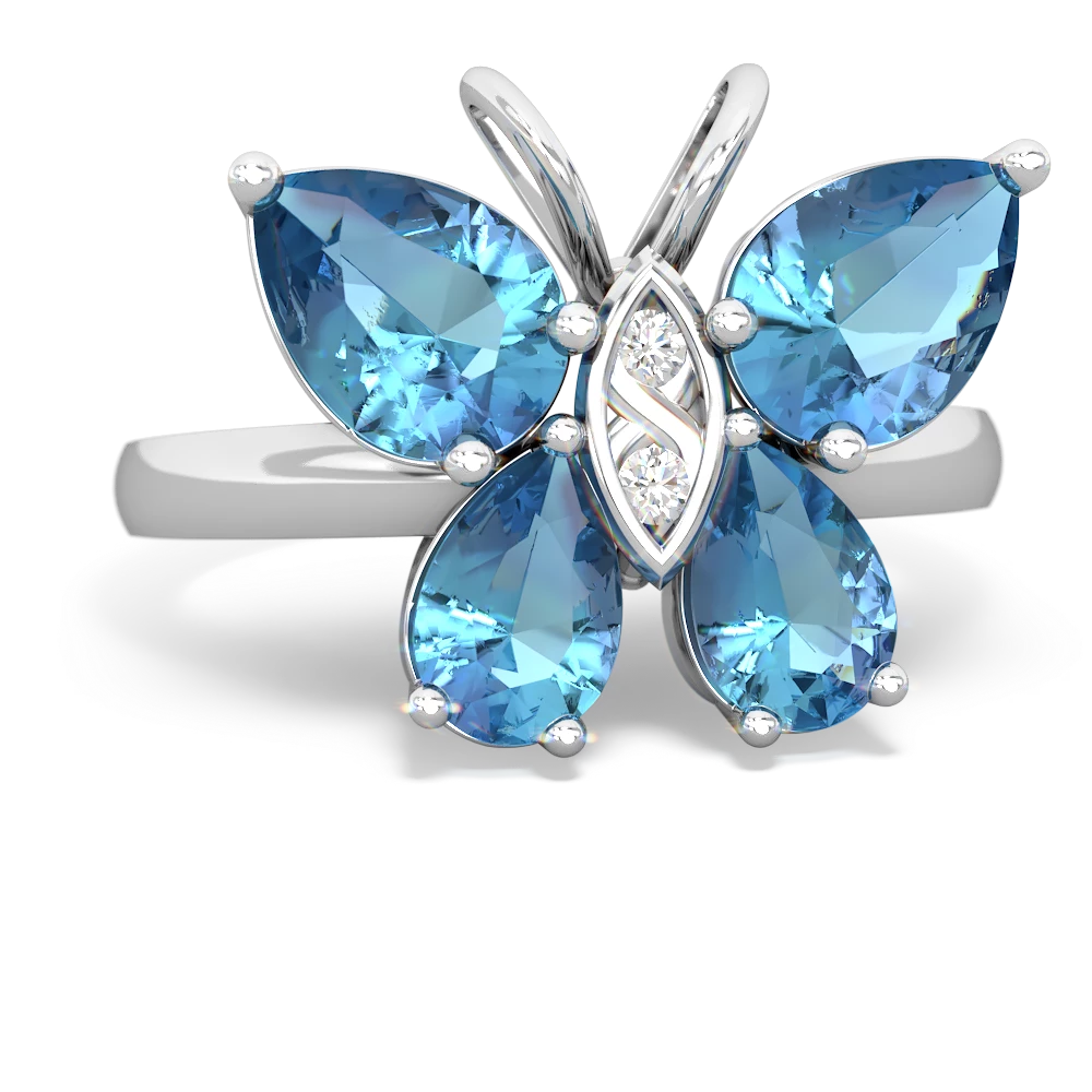 14K White Gold Blue Topaz Butterfly Ring