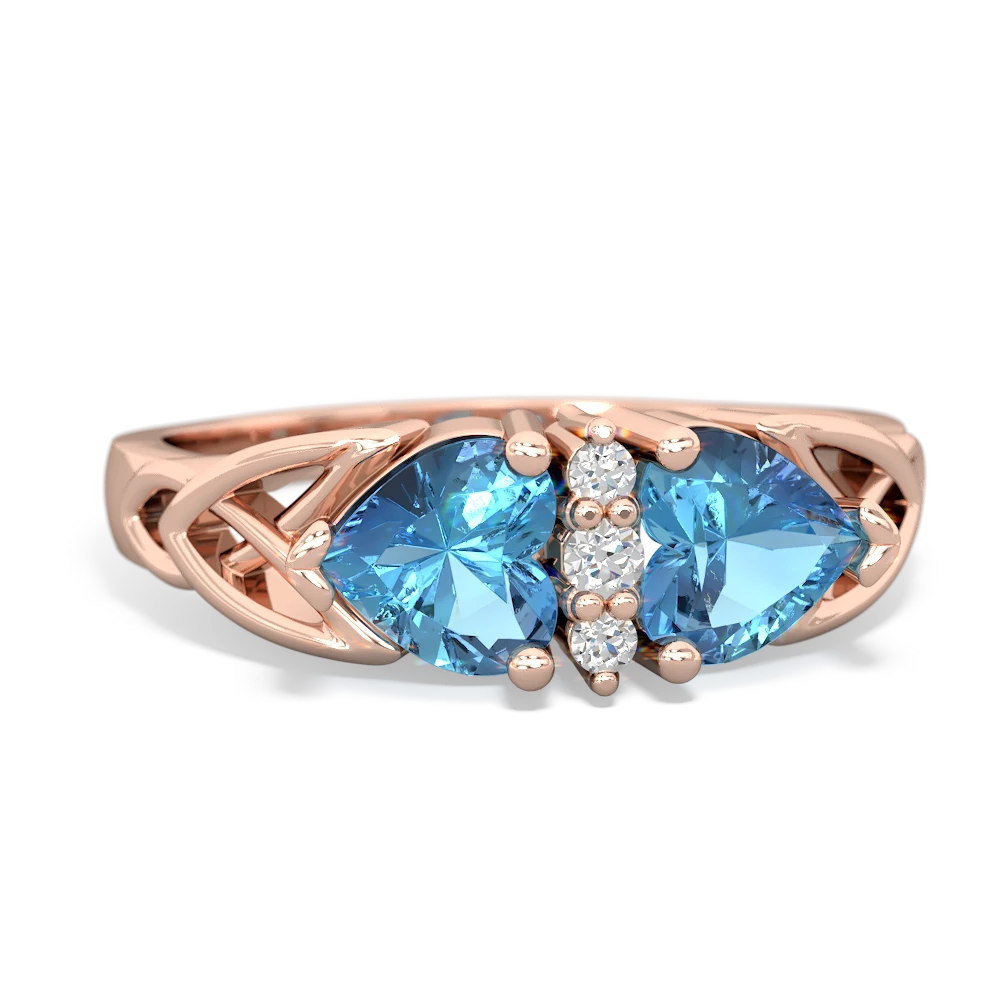 Blue Topaz Celtic Knot Double Heart 14K Rose Gold ring R5040