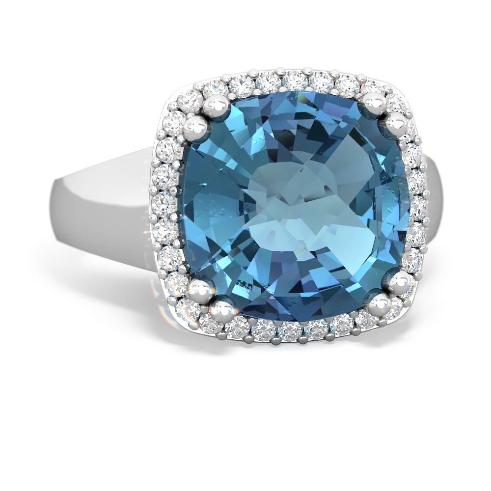 Blue Topaz Halo Cocktail 14K White Gold ring R2544