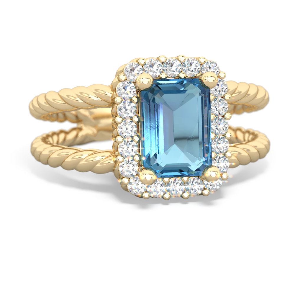 Blue Topaz Rope Split Band 14K Yellow Gold ring R2628