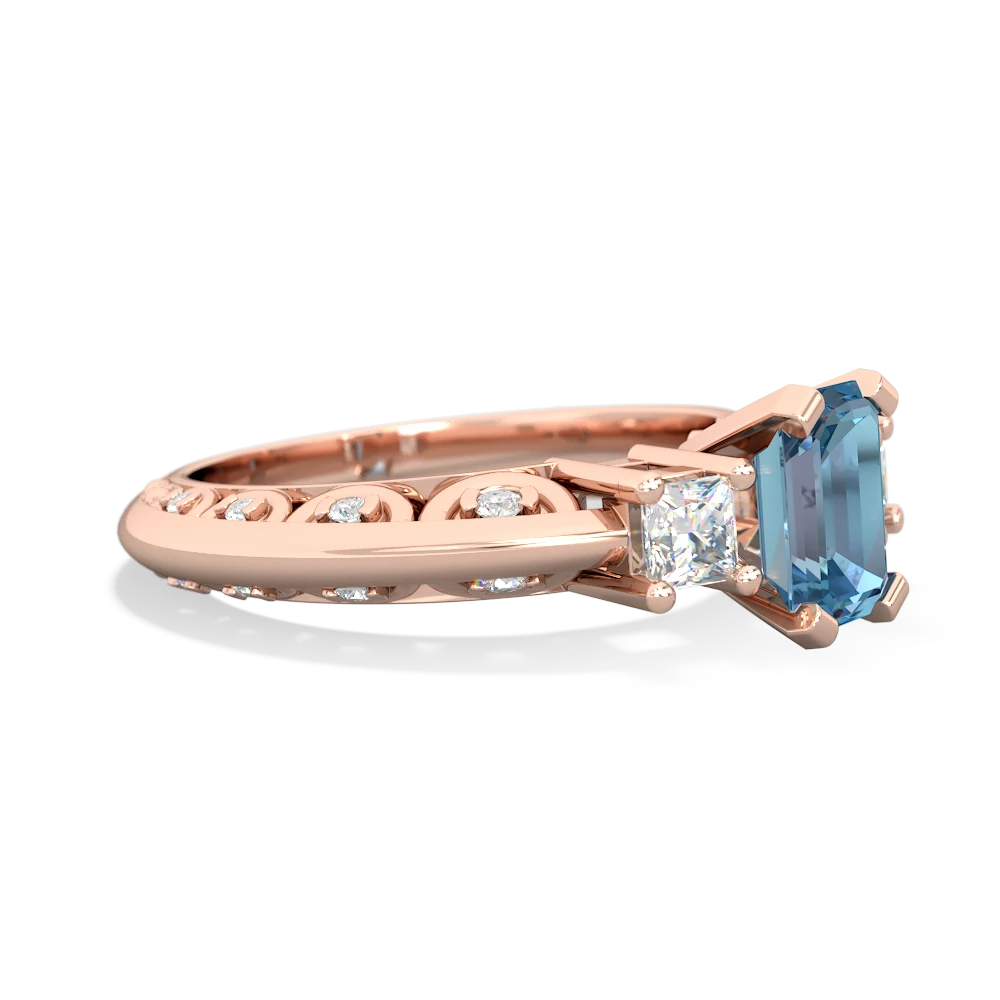 Blue Topaz Art Deco Diamond 7X5 Emerald-Cut Engagement 14K Rose Gold ring R20017EM