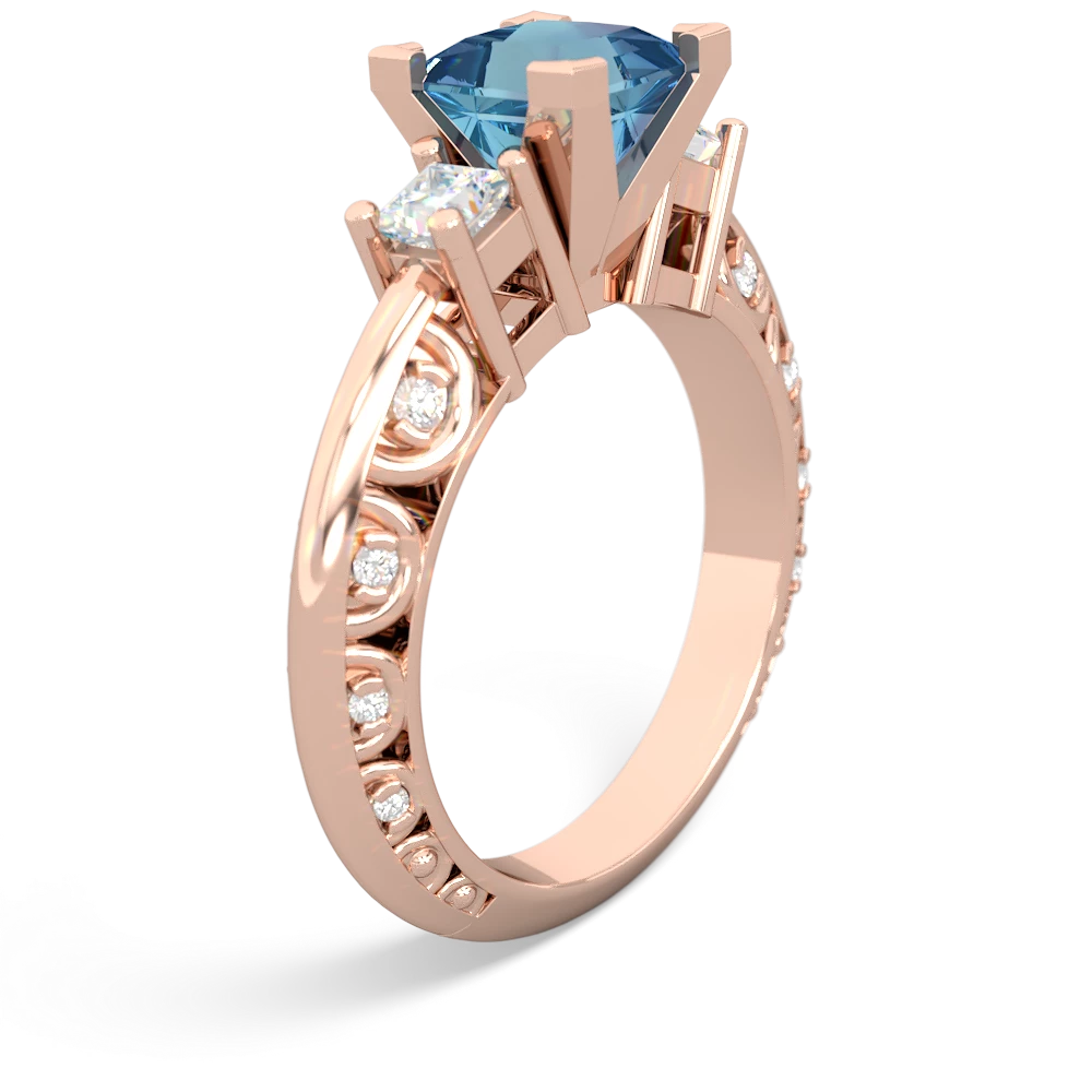 Blue Topaz Art Deco Diamond Engagement 6Mm Princess 14K Rose Gold ring R2001