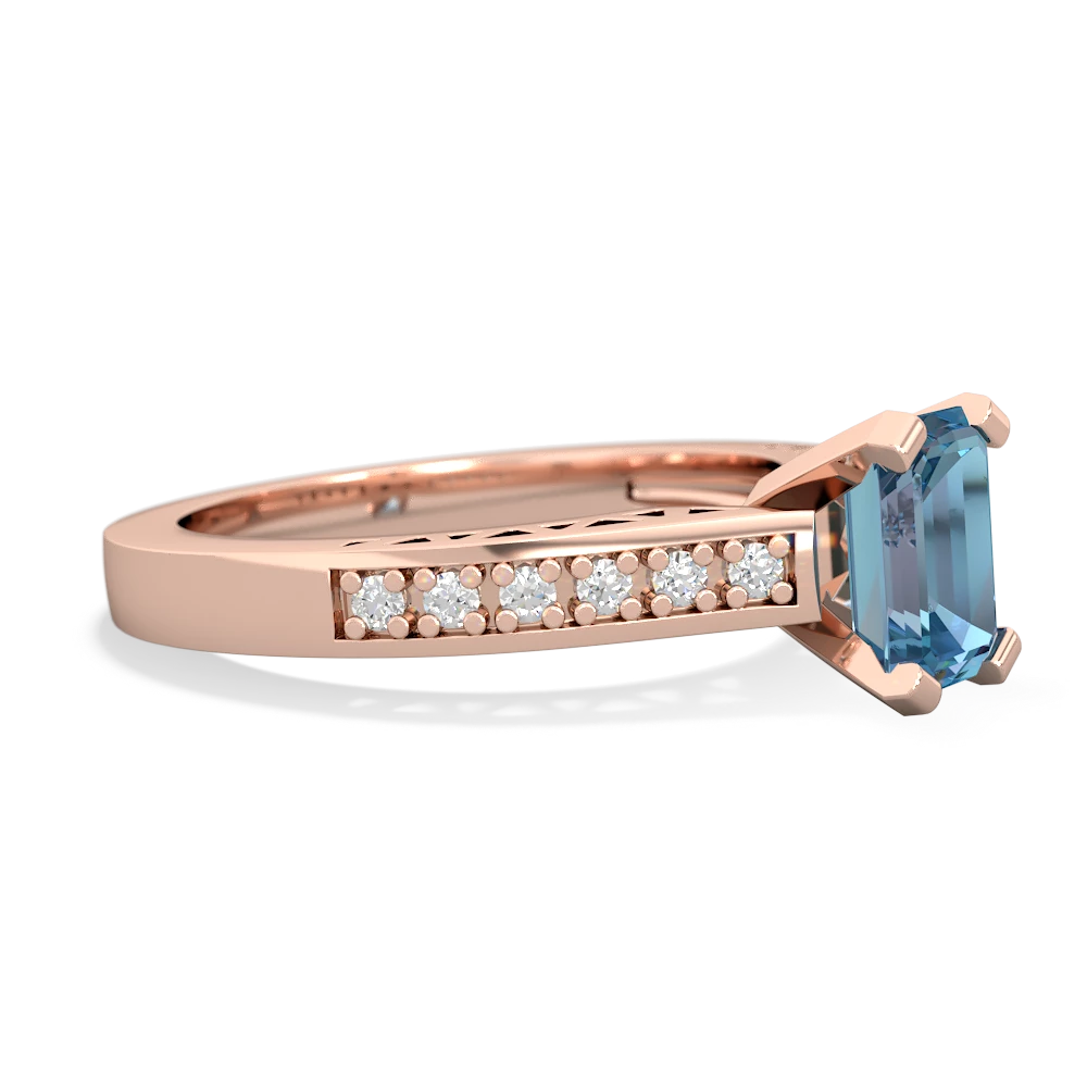 Blue Topaz Art Deco Engagement 7X5mm Emerald-Cut 14K Rose Gold ring R26357EM