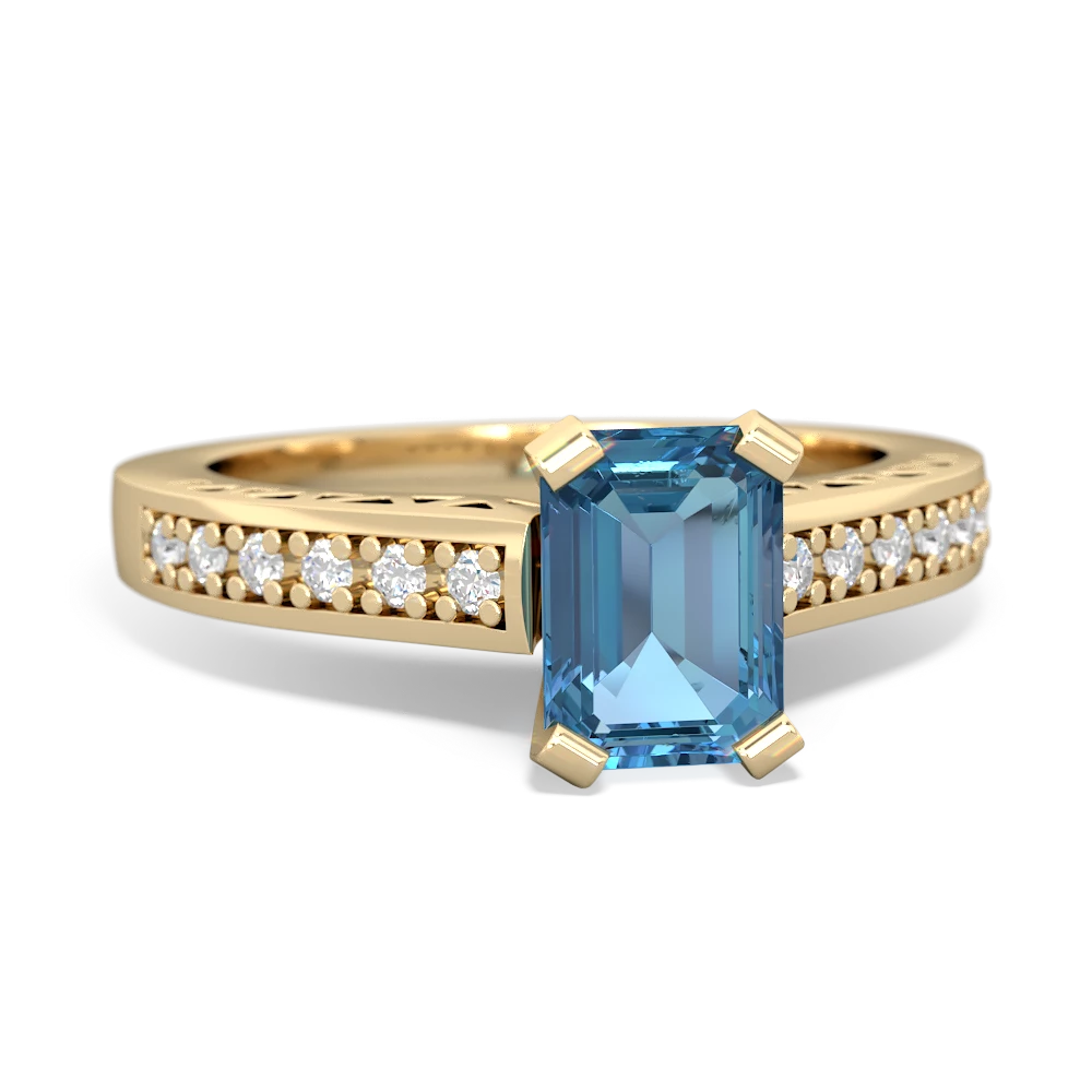 Blue Topaz Art Deco Engagement 7X5mm Emerald-Cut 14K Yellow Gold ring R26357EM