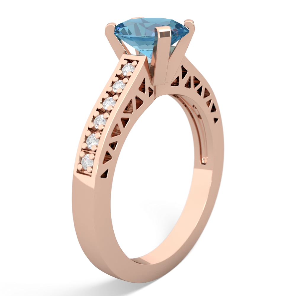 Blue Topaz Art Deco Engagement 8X6mm Oval 14K Rose Gold ring R26358VL