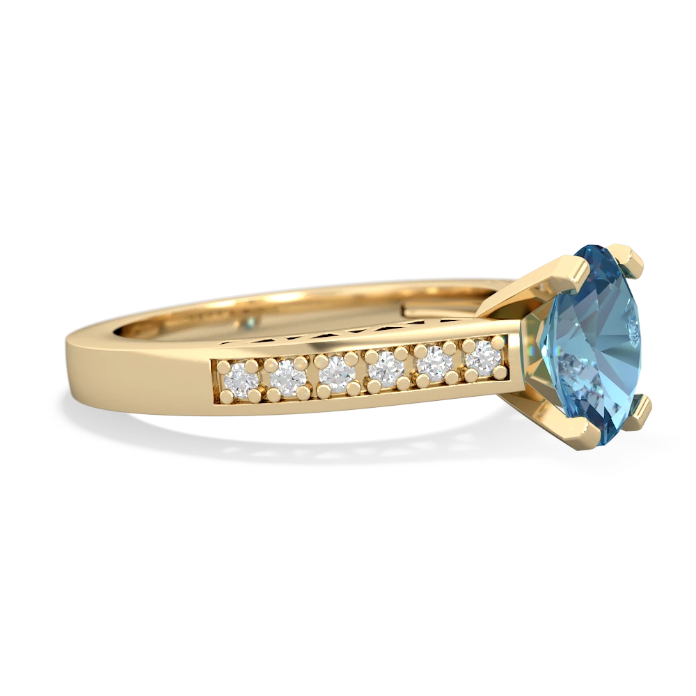 Blue Topaz Art Deco Engagement 8X6mm Oval 14K Yellow Gold ring R26358VL