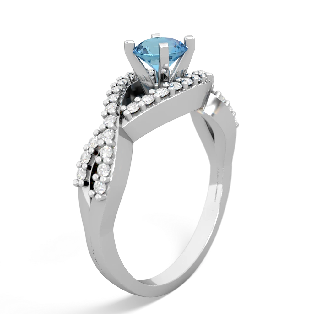 Blue Topaz Diamond Twist 5Mm Round Engagment  14K White Gold ring R26405RD