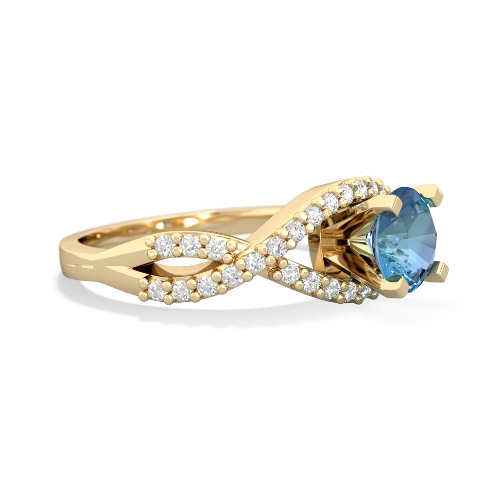 Blue Topaz Diamond Twist 6Mm Round Engagment  14K Yellow Gold ring R26406RD