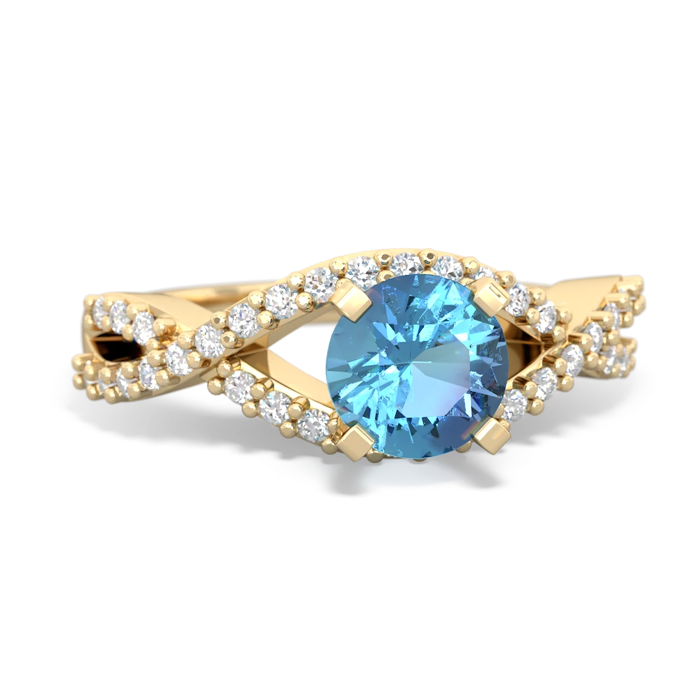 Blue Topaz Diamond Twist 6Mm Round Engagment  14K Yellow Gold ring R26406RD