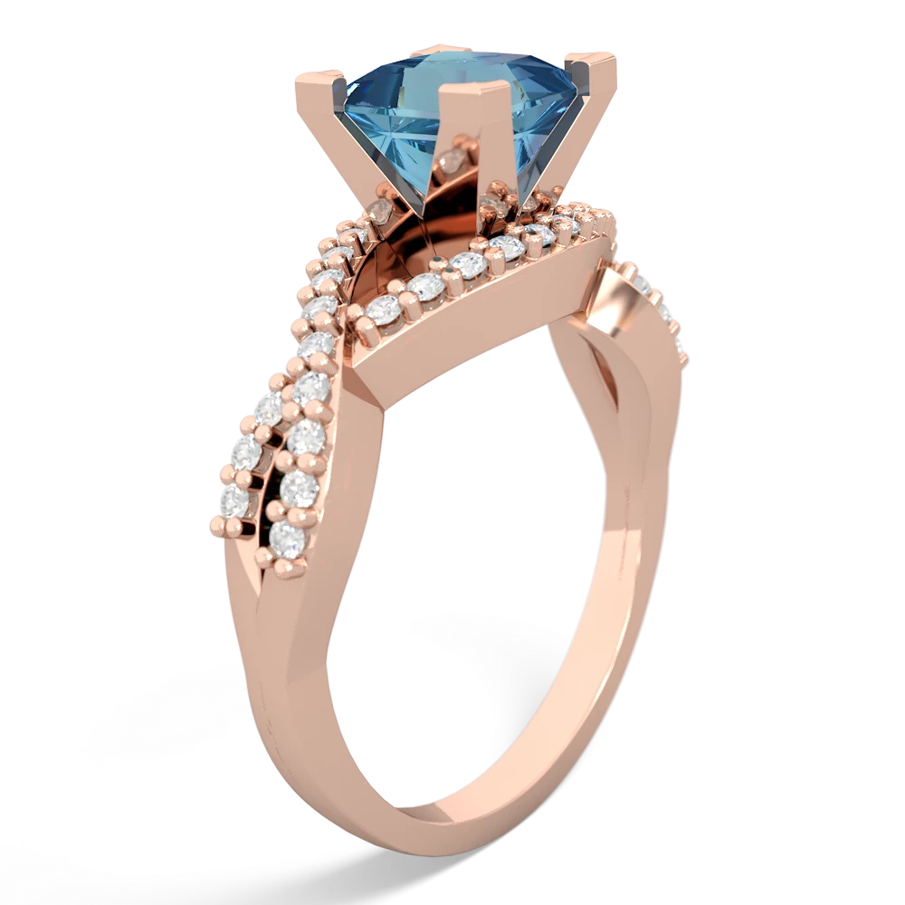 Blue Topaz Diamond Twist 6Mm Princess Engagment  14K Rose Gold ring R26406SQ