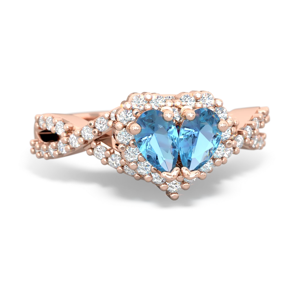 Blue Topaz Diamond Twist 'One Heart' 14K Rose Gold ring R2640HRT