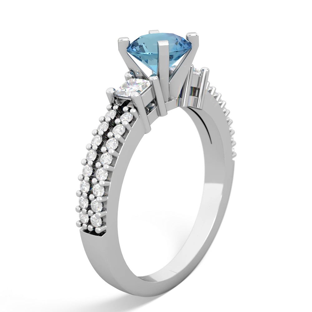 Blue Topaz Classic 6Mm Round Engagement 14K White Gold ring R26436RD