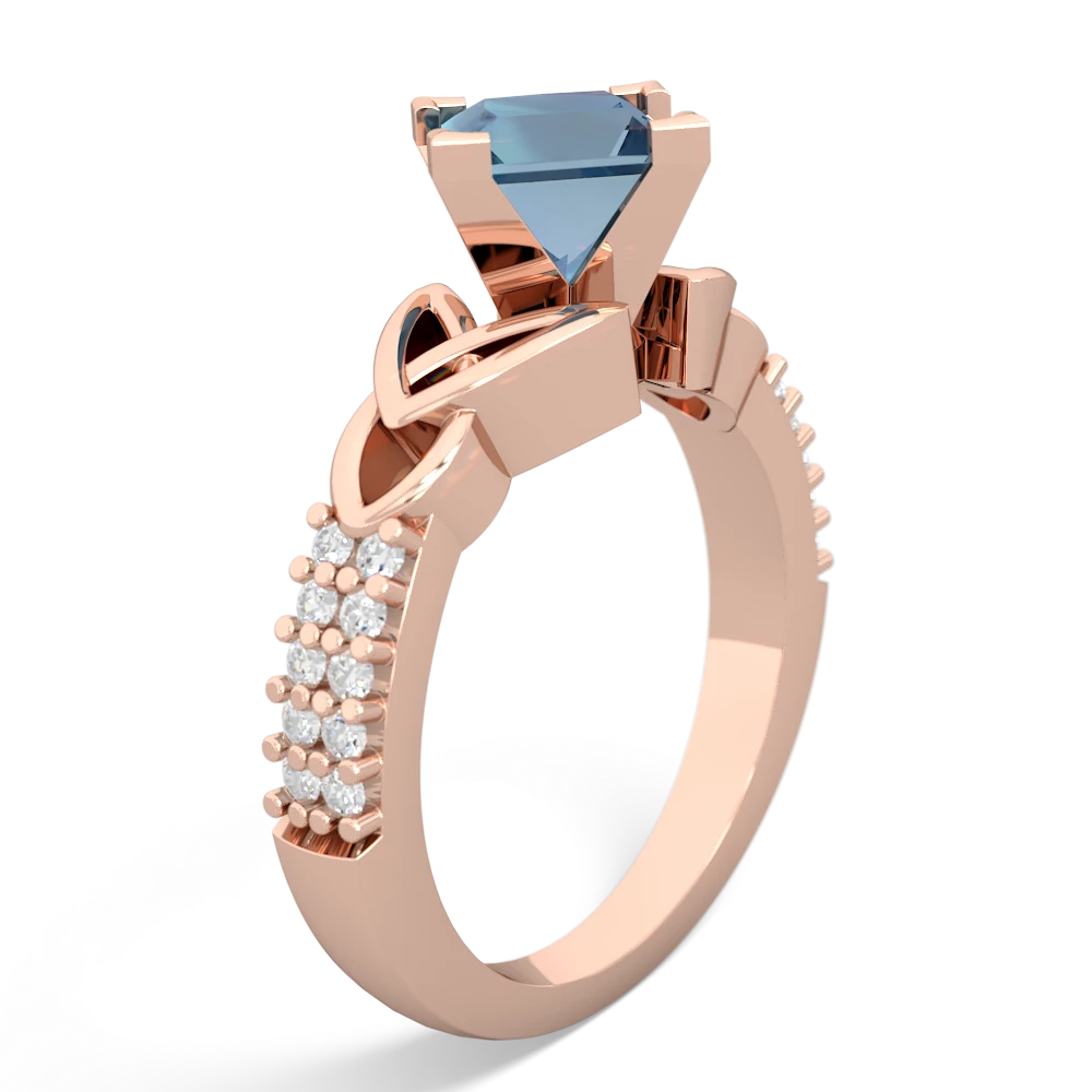 Blue Topaz Celtic Knot 6Mm Princess Engagement 14K Rose Gold ring R26446SQ