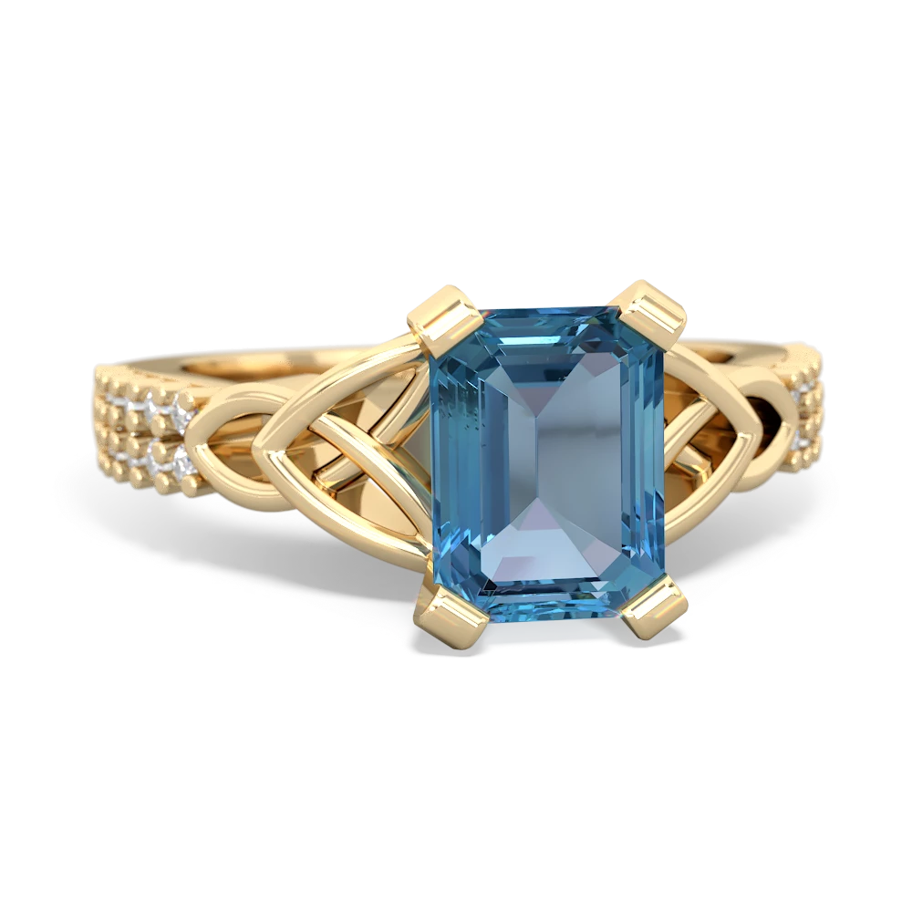 Blue Topaz Celtic Knot 8X6 Emerald-Cut Engagement 14K Yellow Gold ring R26448EM