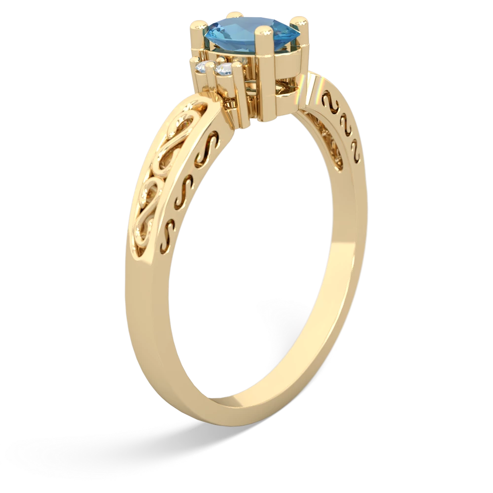 Blue Topaz Filligree Scroll Oval 14K Yellow Gold ring R0812