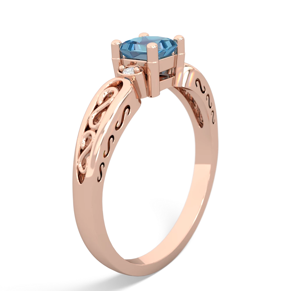 Blue Topaz Filligree Scroll Square 14K Rose Gold ring R2430