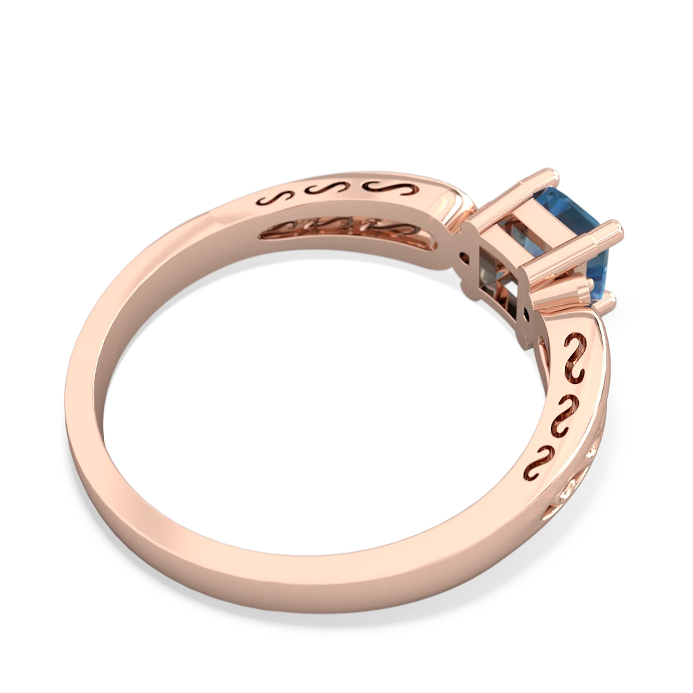 Blue Topaz Filligree Scroll Square 14K Rose Gold ring R2430