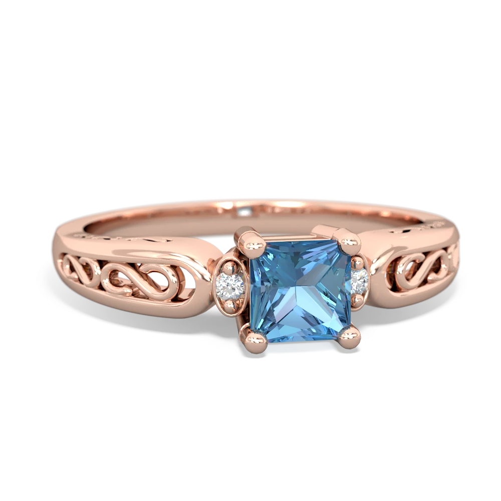 Blue Topaz Filligree Scroll Square 14K Rose Gold ring R2430