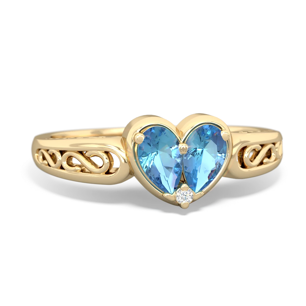 Blue Topaz Filligree 'One Heart' 14K Yellow Gold ring R5070