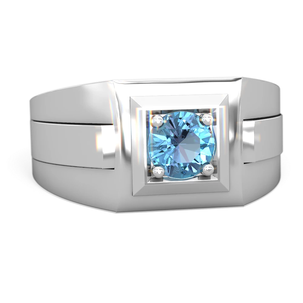 Blue Topaz Men's Squared Circle 14K White Gold ring R0480