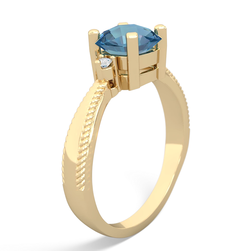 Blue Topaz Cushion Rope 14K Yellow Gold ring R2484