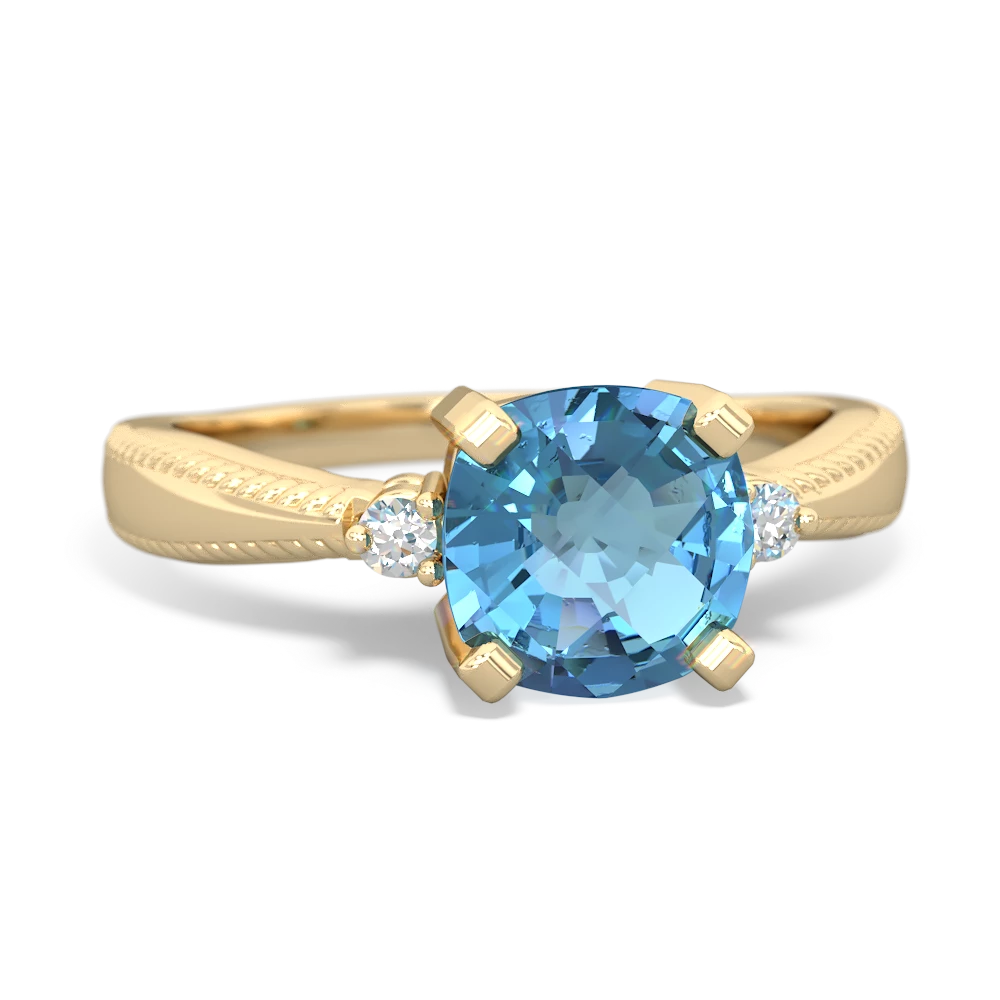 Blue Topaz Cushion Rope 14K Yellow Gold ring R2484