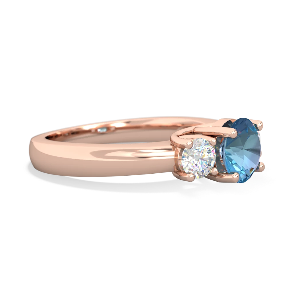 Blue Topaz Diamond Three Stone Round Trellis 14K Rose Gold ring R4018