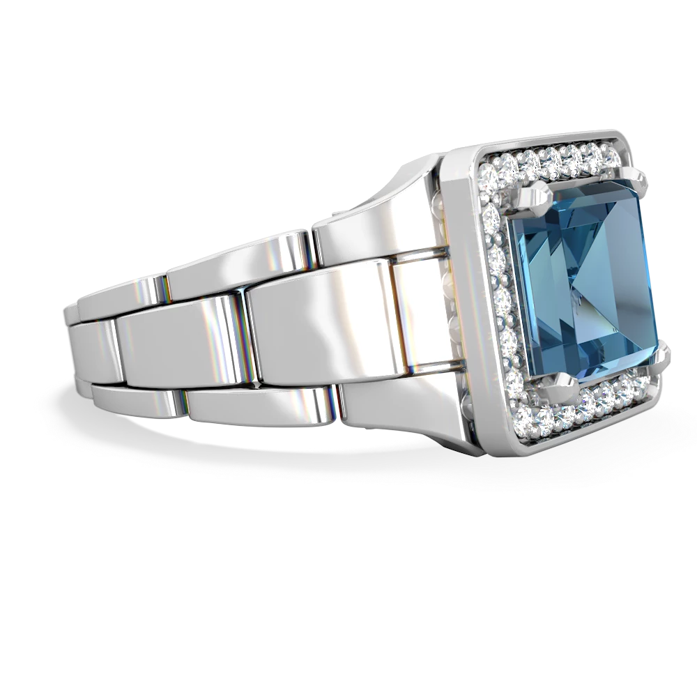 Blue Topaz Men's Watch 14K White Gold ring R0510