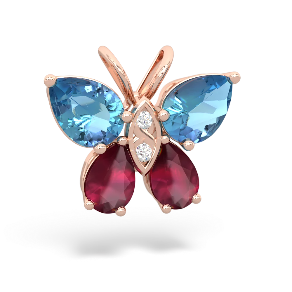 Blue Topaz Butterfly 14K Rose Gold pendant P2215